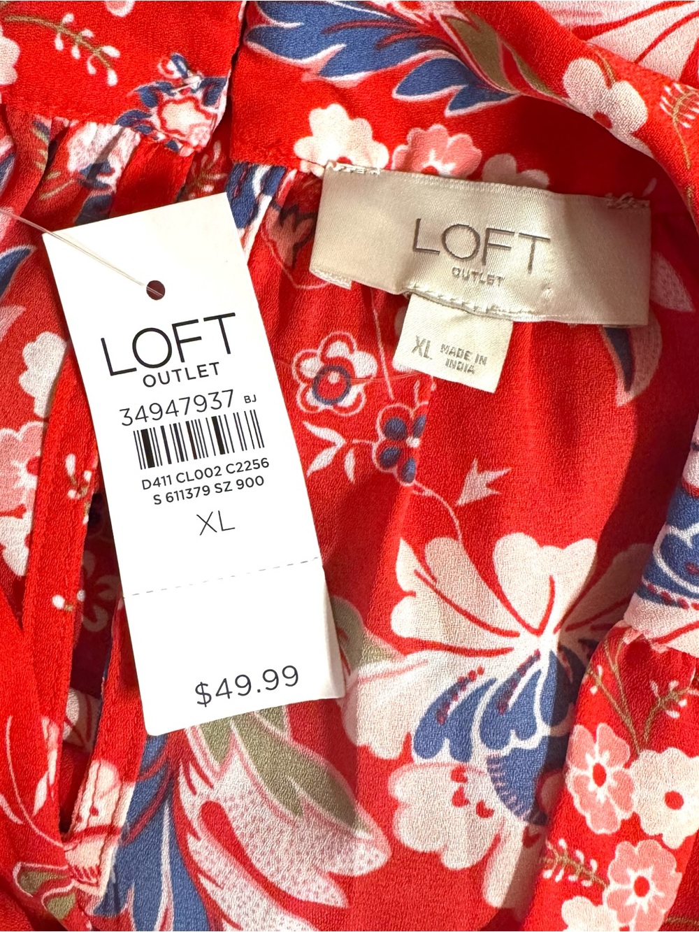 NWT ANN TAYLOR LOFT Red Floral Neckline Detail Top XLARGE #Z - Picture 9 of 9